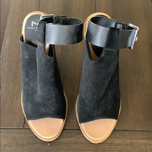 Marc Fisher black suede open toe booties